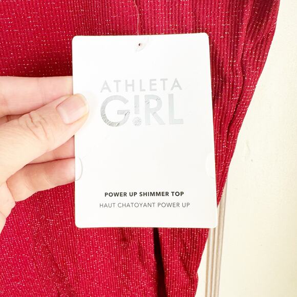 Athleta Girl Kids Power Up Shimmer Top Red Silver Sparkle XXL 16 NWT Stretch - Picture 10 of 13